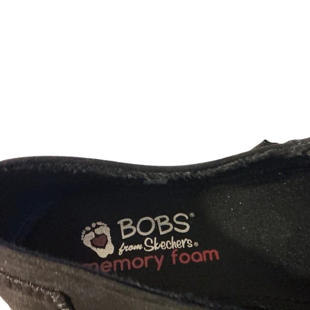 BOBS from Skechers 113352 Black Metallic Faux Fur Memory Foam Slip On Shoes 7